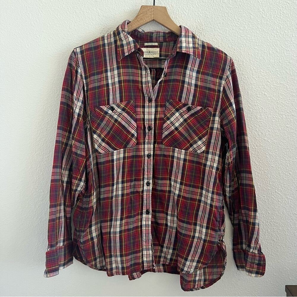 Ralph Lauren Utility Denim & Supply Lightweight Plaid Button Front Shirt Large